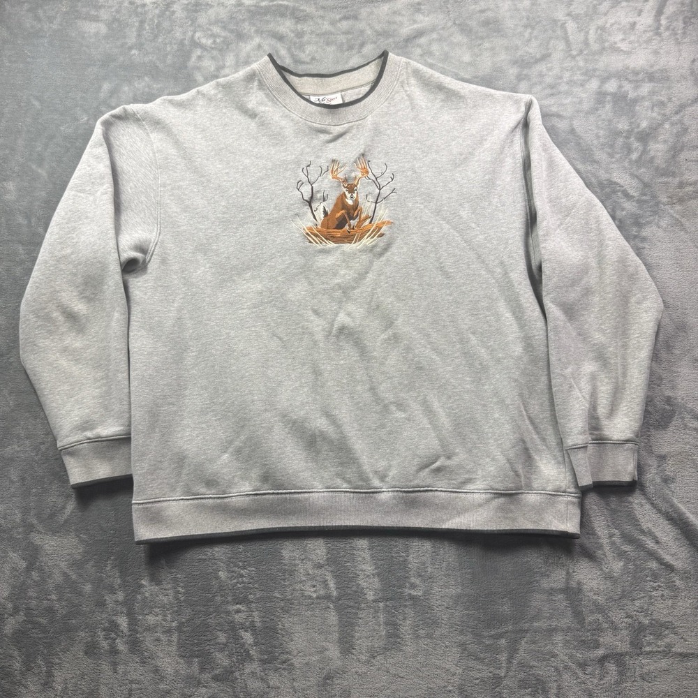 McC Sport Sweatshirt Mens XXL Gray Embroidered Deer Buck Hunting Crewneck